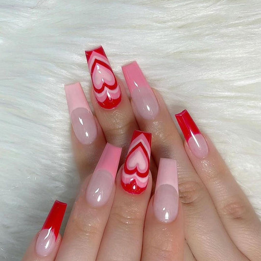 French Style Heart-Shaped False Nails