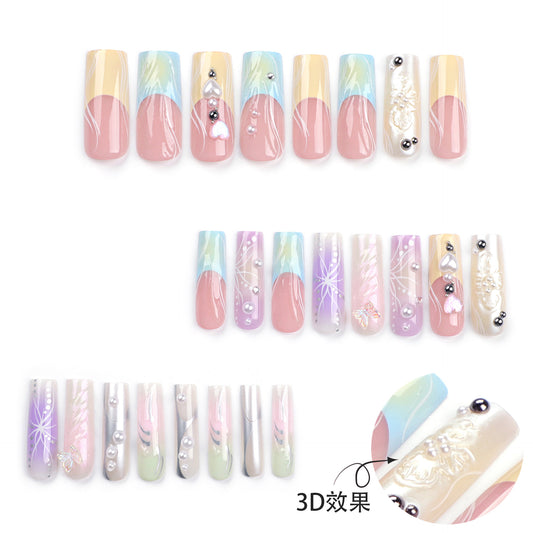 French 3D Iridescent Butterfly Square Nail Art