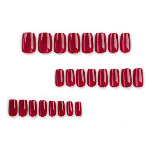 Cat Eye Red Solid Color Short Simple Removable Press-On Nails